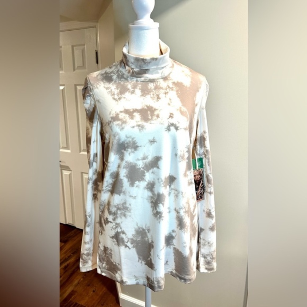 INDYEVA MATARA KNIT TURTLENECK | NWT | WHITE & GRAY TYE DYE PRINT